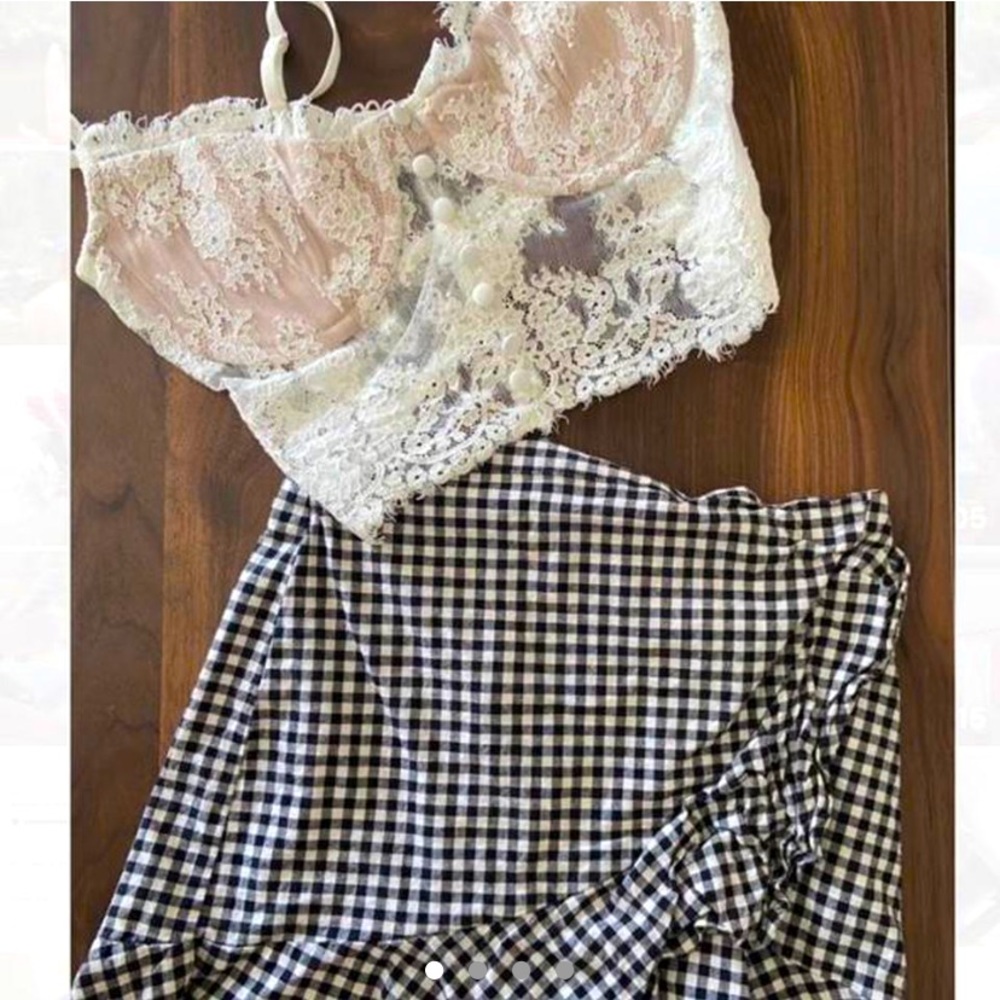 Chevron Black & White Mini Skirt with Front & Back Frills
